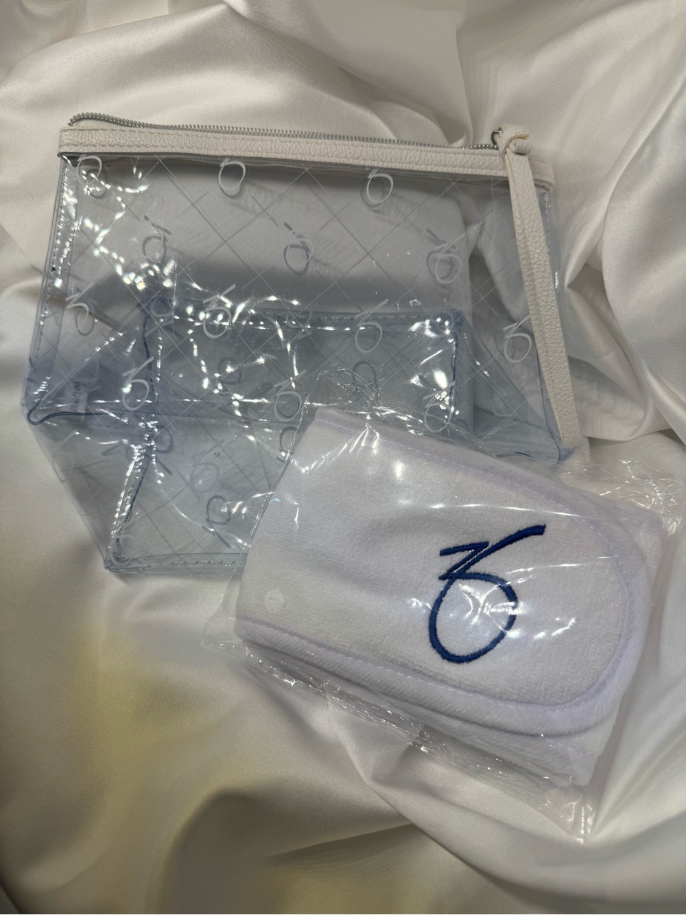 Clear Makeup Travel Pouch with White Terry Headband